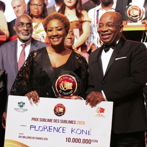 Côte d’Ivoire : 4ème édition des « Sublimes du Tourisme 2025 » : désignée « Sublime des Sublimes »  Mme Florence Koné empoche 10 millions de Fcfa
